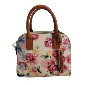 Women's Floral Satchel Purse With Tassel Faux Leather